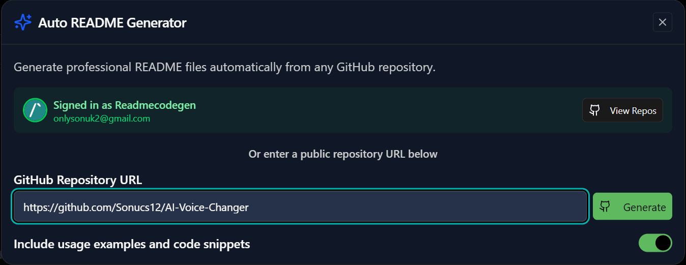 Auto README Generator Modal
